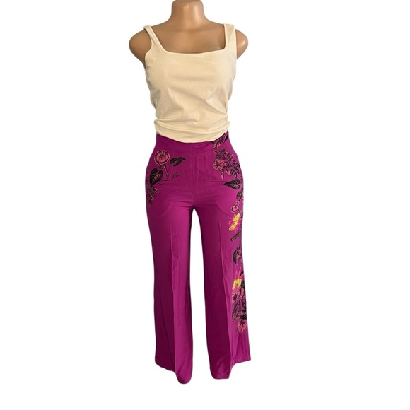 Etro Floral Wide Leg Silk Pants Purple - Picture 3 of 10